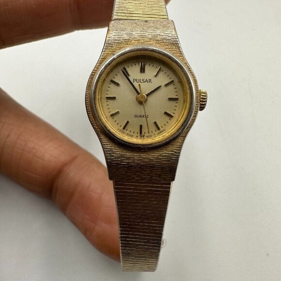 3/$30 Vintage Pulsar Watch Women Gold Tone 23MM Dial Water Resistant 6.5" - Picture 3 of 14